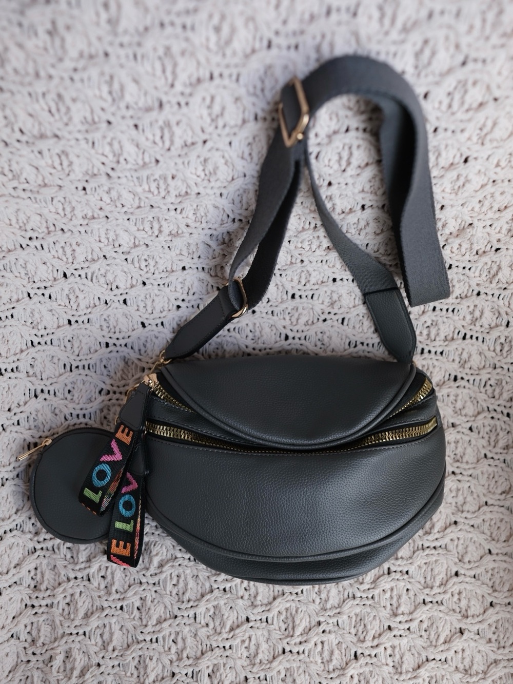 LOVE Crossbody Belt Bag Coin Pouch Double Zip Sling